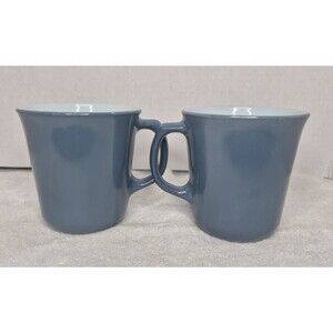 Vintage Set of 2 Pyrex Corning Slate Blue D Handle Coffee Mugs Cups, 1980's